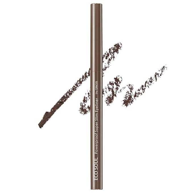 THESAEM Eco Soul Powerproof Super Slim Eyeliner - Smudge Proof Gel Eyeliner - Micro Precision Tip (2mm) - Highly Pigmented & Long-lasting Eye Makeup Glides on Smoothly, 0.1g (BR03 Teddy Brown)