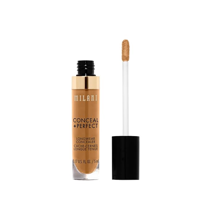 Milani Conceal + Perfect Longwear Concealer Full Coverage Infused with Hyaluronic Acid & Vitamin E, Cover Dark Circles, Blemishes & Skin Imperfections for Long-Lasting Wear -Deep Tan