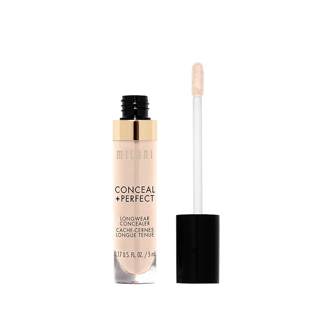 Milani Conceal + Perfect Longwear Concealer Full Coverage Infused with Hyaluronic Acid & Vitamin E, Cover Dark Circles, Blemishes & Skin Imperfections for Long-Lasting Wear - Pure Ivory