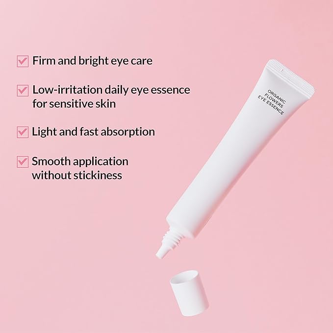 Whamisa Organic Flowers Eye Essence, Waterless Formula, Fermented Postbiotics for Gentle Care, Under Brightener, Hydration, Elasticity & Slow-Aging Support, Korean Skin Care (30ml)