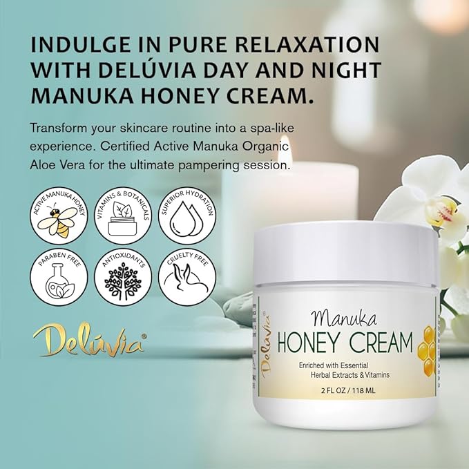 Deluvia Manuka Honey Cream | Hydrating & Soothing Moisturizer Face & Body Lotion | for Sensitive Skin, Eczema, Psoriasis & Dermatitis (2 oz Pack of 1)