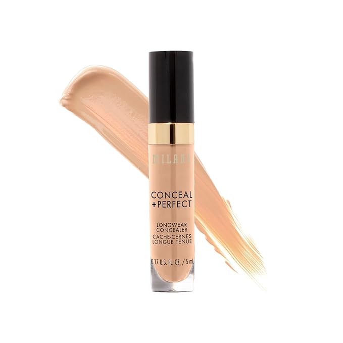Milani Conceal + Perfect Longwear Concealer Full Coverage Infused with Hyaluronic Acid & Vitamin E, Cover Dark Circles, Blemishes & Skin Imperfections for Long-Lasting Wear - Medium Beige