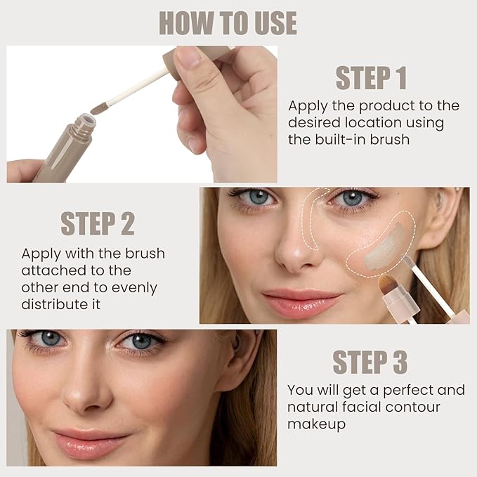 2PCS Cool Toned Liquid Contour Stick with Brush, Natural & Cool Grey Brown Cream Contour Bronzer Makeup Stick for Long Lasting Blendable Matte Face Nose-Contour Makeup, Contorno Maquillaje (#01+#02)