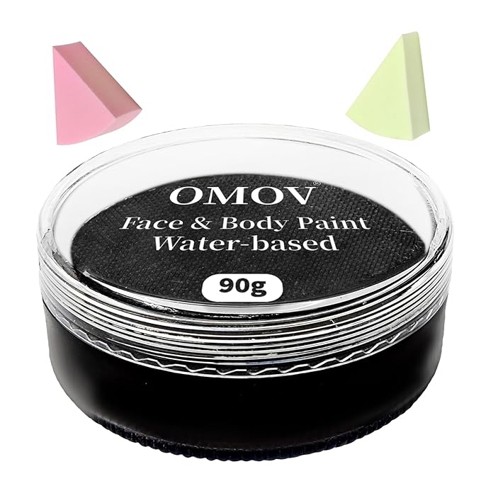 Black Face Paint 90g (3.17 0z) Non-Toxic, Water Activated Face Painting Kit for Kids Adults, SFX Makeup Large Capacity Facepaint Palette for Halloween,Cosplay,Theater Party,Skull Joker Special Effects