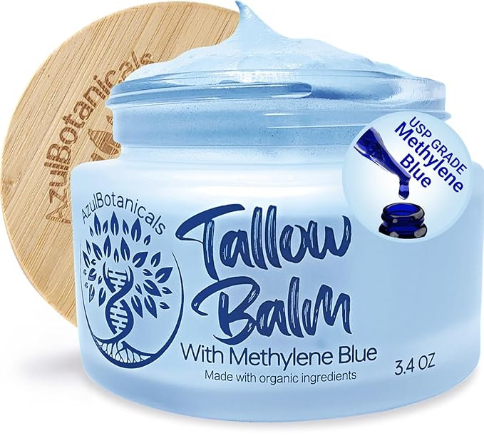Methylene Blue Infused Whipped Grass Fed Beef Tallow Balm, Anti-Aging, Moisturizer, Stretchmarks, Rosacea, Psoriasis, Eczema, Acne, All skin types, Organic Ingredients 3.4oz