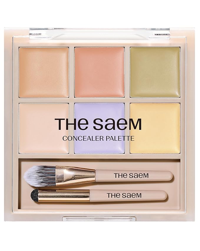 THESAEM Cover Perfection Concealer Palette - 01 Cover and Correct for Medium Skin Tones 20-23 - 6-Color Multi Concealer Palette with Dual Brush - Korean Makeup for Blemishes, Dark Circles & Redness