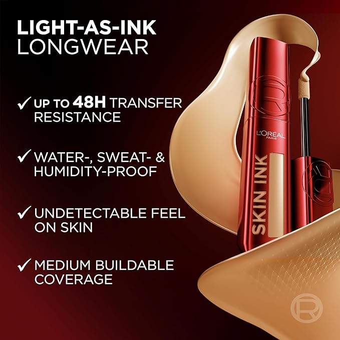 L'Oreal Paris Infallible Skin Ink 2-in-1 Foundation Concealer Hybrid Face Makeup, up to 48HR Transfer-Resistant with Medium Coverage, 450 Rich Cool