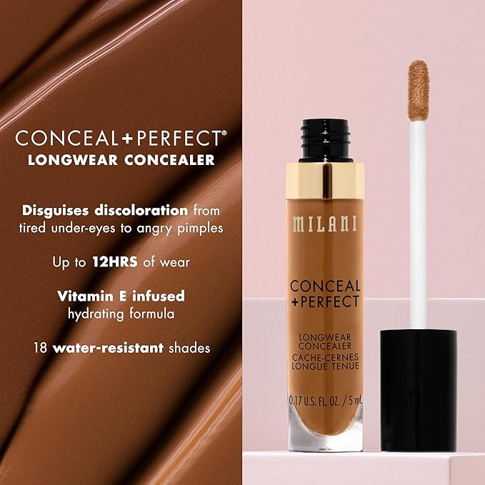 Milani Conceal + Perfect Longwear Concealer Full Coverage Infused with Hyaluronic Acid & Vitamin E, Cover Dark Circles, Blemishes & Skin Imperfections for Long-Lasting Wear - Ivory Rose