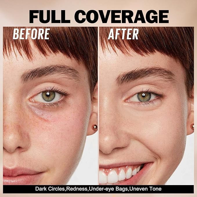 Liquid Concealer, Under Eye Full Coverage Concealers for Dark Circles, Fine Lines, Redness,Waterproof, Firming,Color Correcting Long lasting Makeup Concealer for Women (03#Medium, 0.42 Fl Oz)