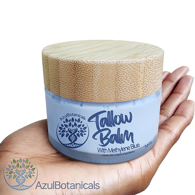 Methylene Blue Infused Whipped Grass Fed Beef Tallow Balm, Anti-Aging, Moisturizer, Stretchmarks, Rosacea, Psoriasis, Eczema, Acne, All skin types, Organic Ingredients 3.4oz