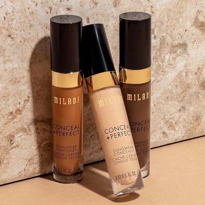 Milani Conceal + Perfect Longwear Concealer Full Coverage Infused with Hyaluronic Acid & Vitamin E, Cover Dark Circles, Blemishes & Skin Imperfections for Long-Lasting Wear - Light Nude