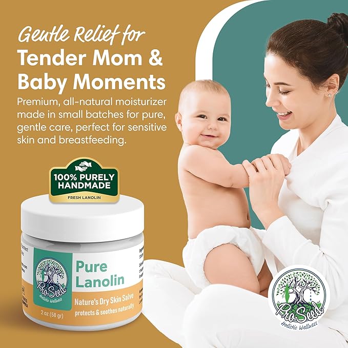 100% Pure Lanolin, Handmade in USA, Unrefined Balm, Dry & Itchy Skin, Cracked Lips, Breastfeeding, Nipple Cream, Baby Care, Moisture-Rich, Nursing Essentials & Petroleum-Free, for Hands, Face & Body