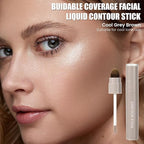 2PCS Cool Toned Liquid Contour Stick with Brush, Natural & Cool Grey Brown Cream Contour Bronzer Makeup Stick for Long Lasting Blendable Matte Face Nose-Contour Makeup, Contorno Maquillaje (#01+#02)