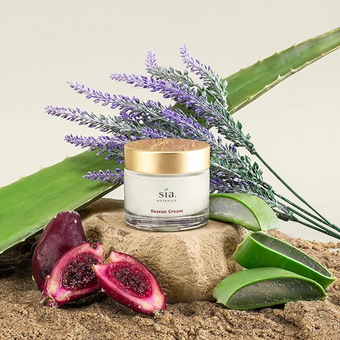 Sia Botanics Rescue Face Cream (65g/2.3oz Glass Jar) | Facial Moisturizer w/Prickly Pear Cactus, Aloe Vera, Green Tea Extract | Natural, Clean, Botanical Skincare for Women